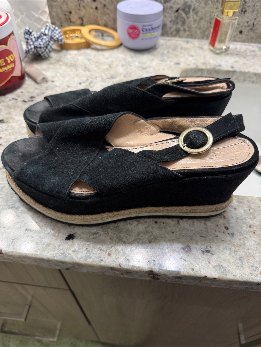 Peep toe platform wedge with ring detail